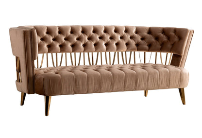 Merritt Beige Velvet Sofa With Gold Legs