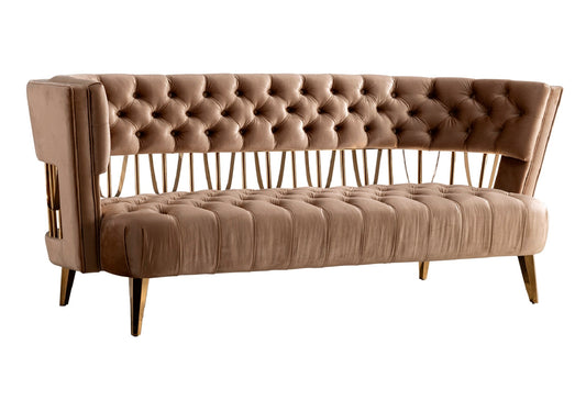 Merritt Beige Velvet Sofa With Gold Legs