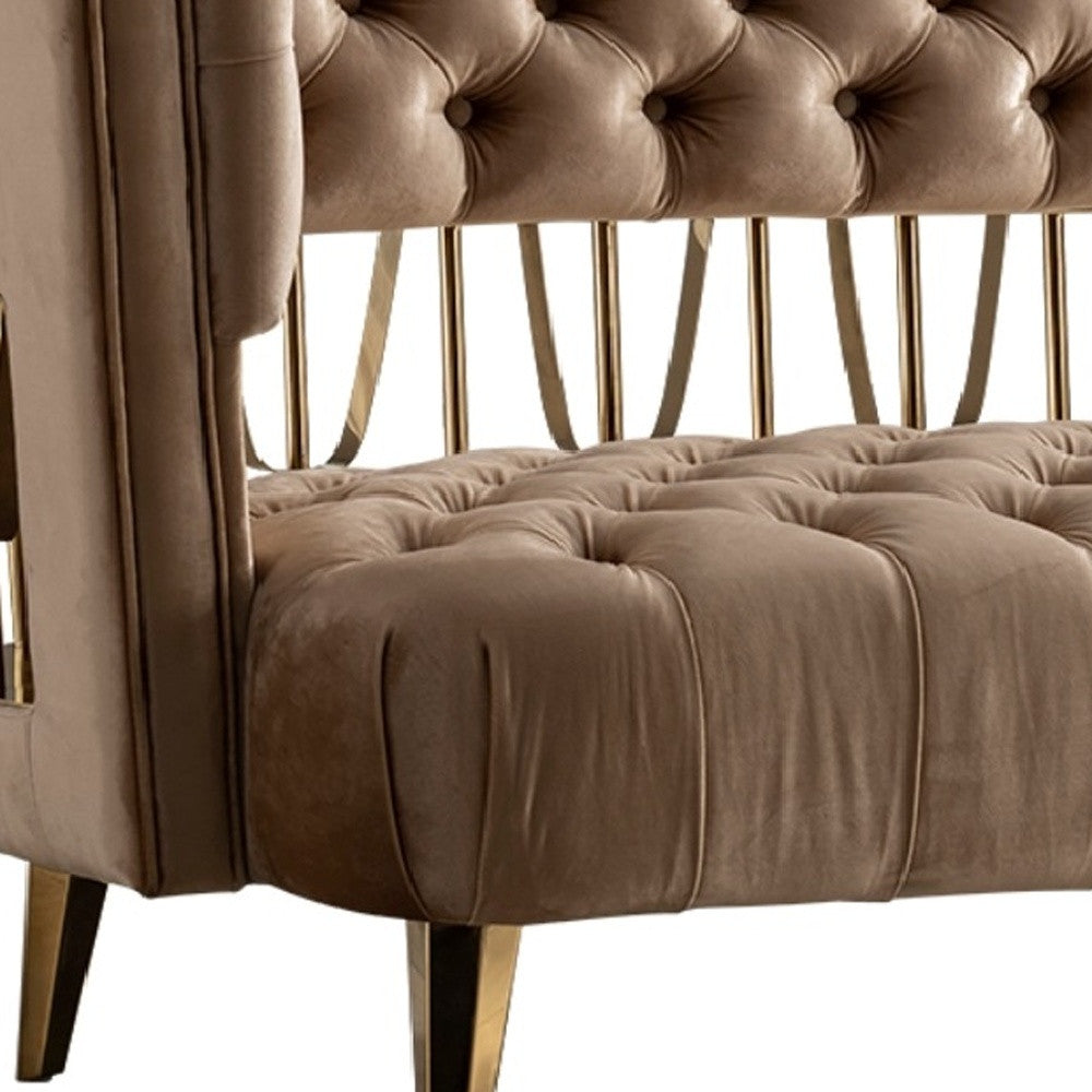 Beige Velvet Sofa With Gold Legs