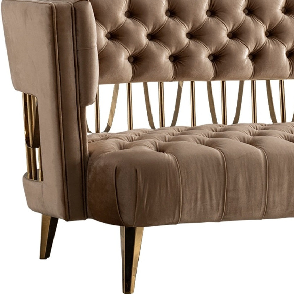 Beige Velvet Sofa With Gold Legs