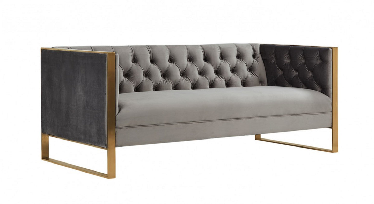 Gray Velvet Sofa With Gold Legs