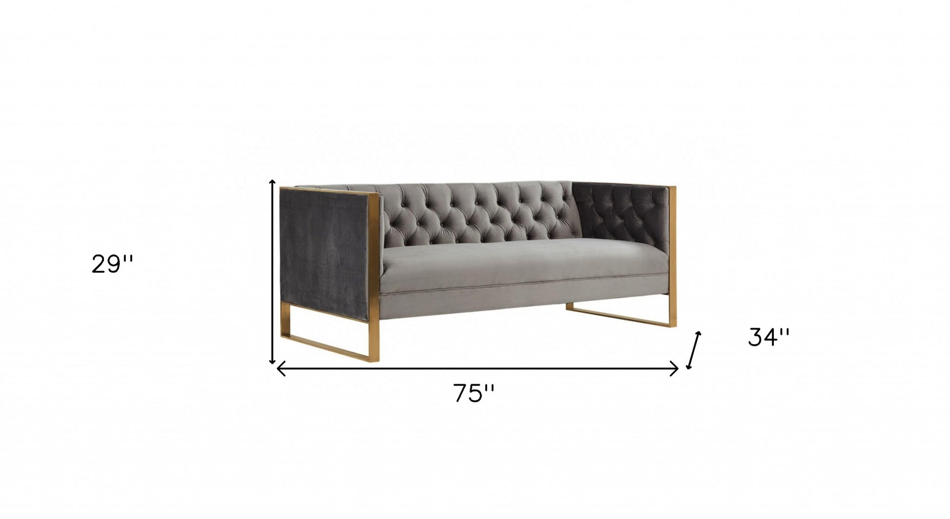 Gray Velvet Sofa With Gold Legs