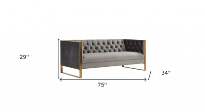 Gray Velvet Sofa With Gold Legs