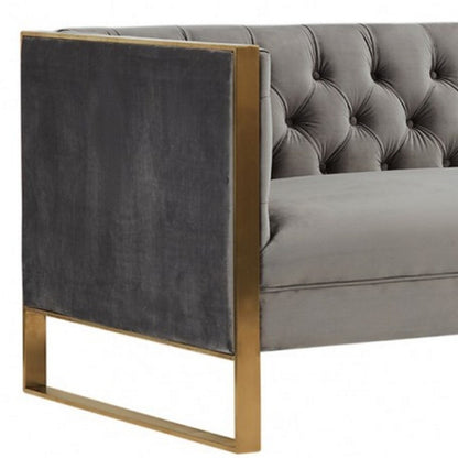 Gray Velvet Sofa With Gold Legs