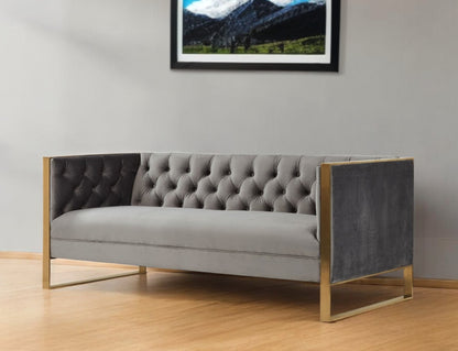 Gray Velvet Sofa With Gold Legs