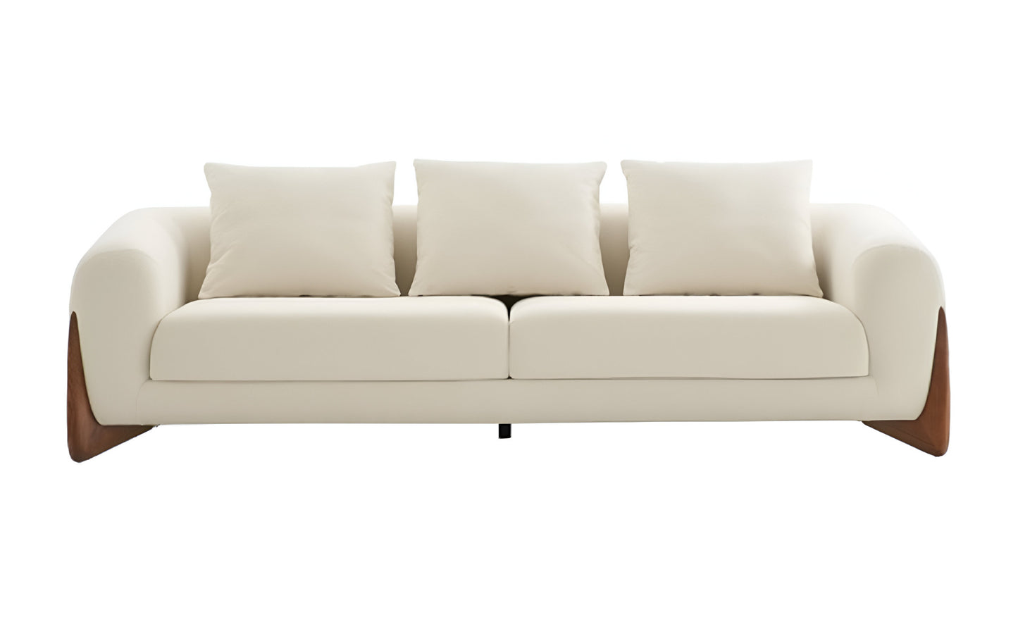 Cream Fabric Sofa With Wood Brown Legs