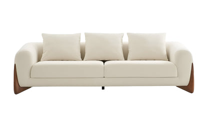 Cream Fabric Sofa With Wood Brown Legs