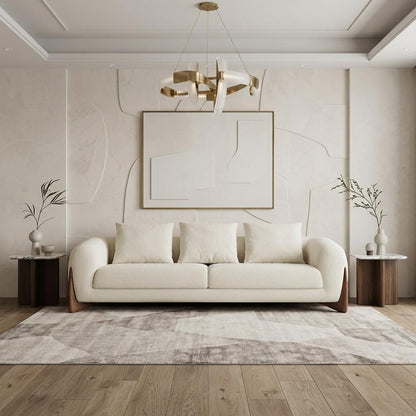 Cream Fabric Sofa With Wood Brown Legs
