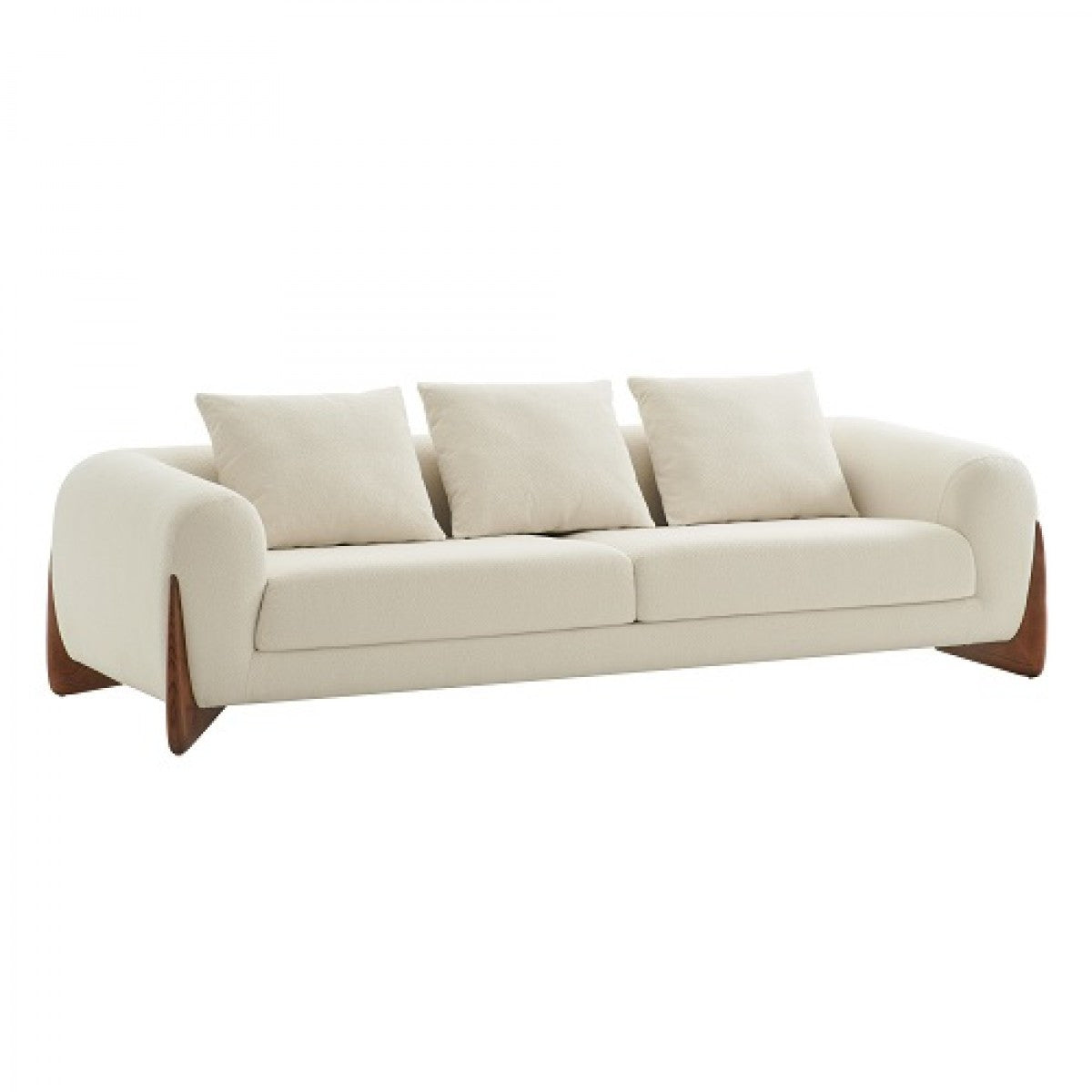 Cream Fabric Sofa With Wood Brown Legs