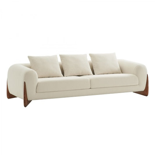 Cream Fabric Sofa With Wood Brown Legs