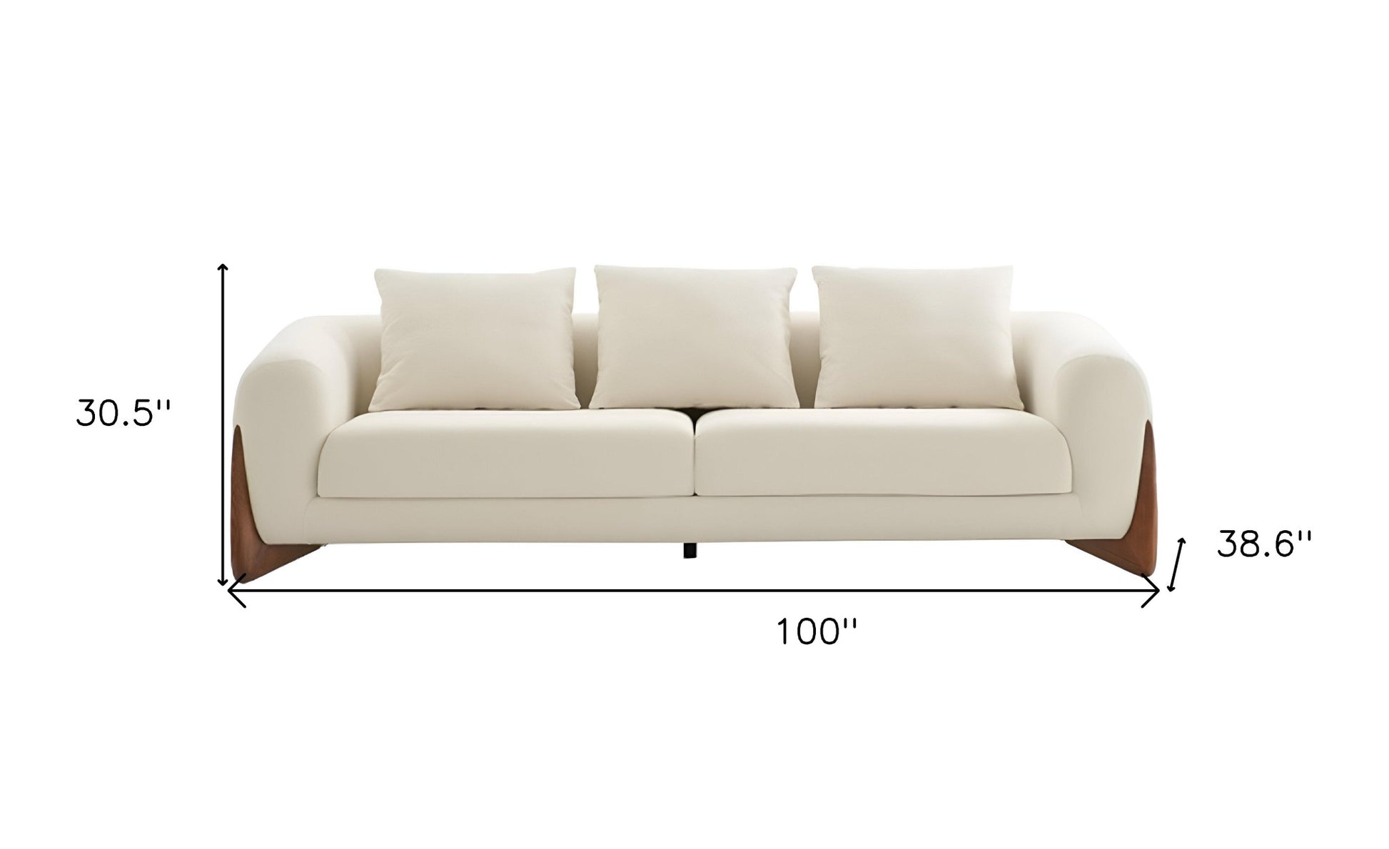 Cream Fabric Sofa With Wood Brown Legs