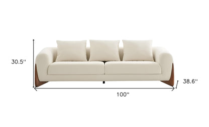 Cream Fabric Sofa With Wood Brown Legs