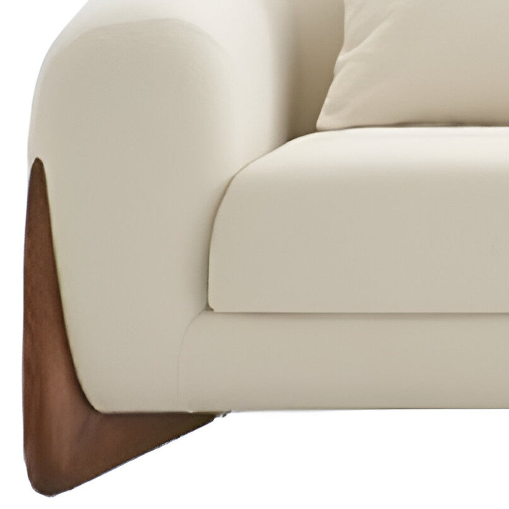 Cream Fabric Sofa With Wood Brown Legs