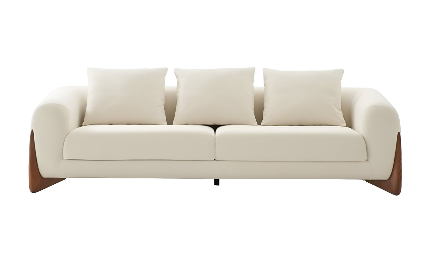 Cream Fabric Sofa With Wood Brown Legs