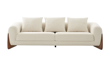 Cream Fabric Sofa With Wood Brown Legs