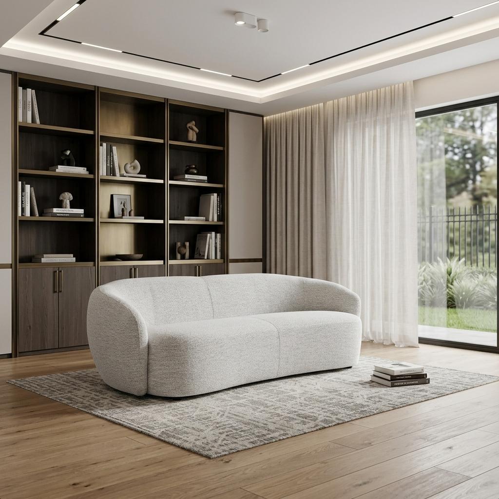 Off White Fabric Sofa With Black Legs