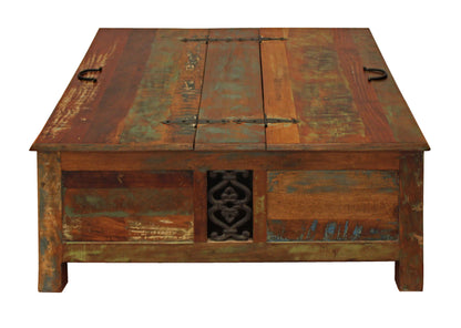 Rustic Brown Reclaimed Wood Square Lift Top Coffee Table