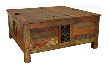 Rustic Brown Reclaimed Wood Square Lift Top Coffee Table