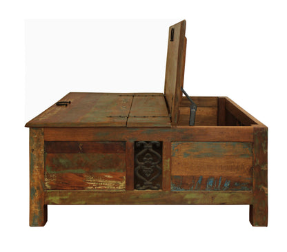 Rustic Brown Reclaimed Wood Square Lift Top Coffee Table