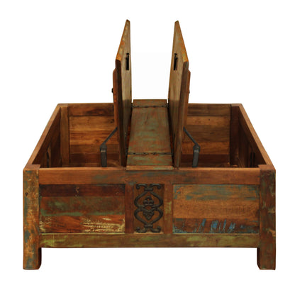 Rustic Brown Reclaimed Wood Square Lift Top Coffee Table
