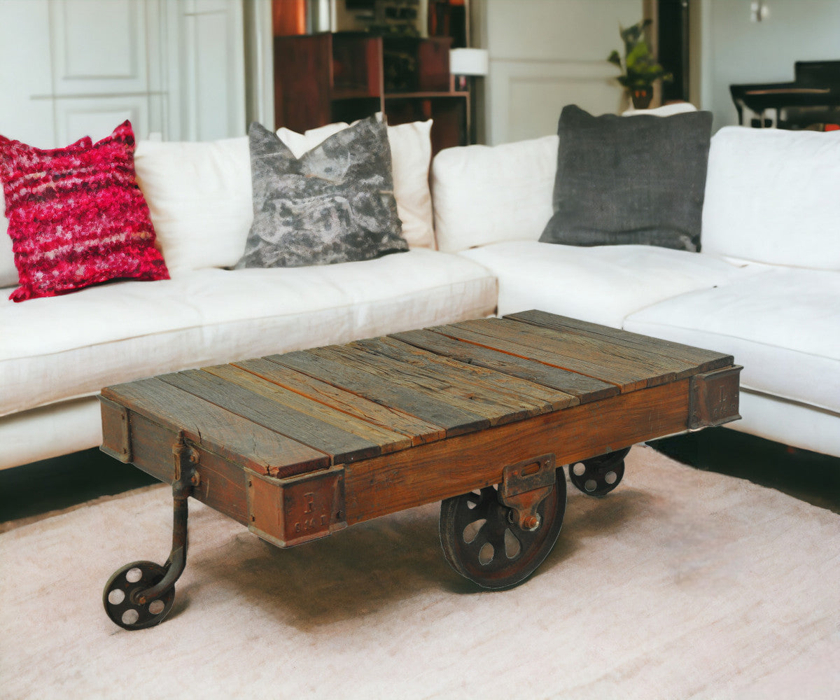 Black & Brown Solid Wood Distressed Coffee Table