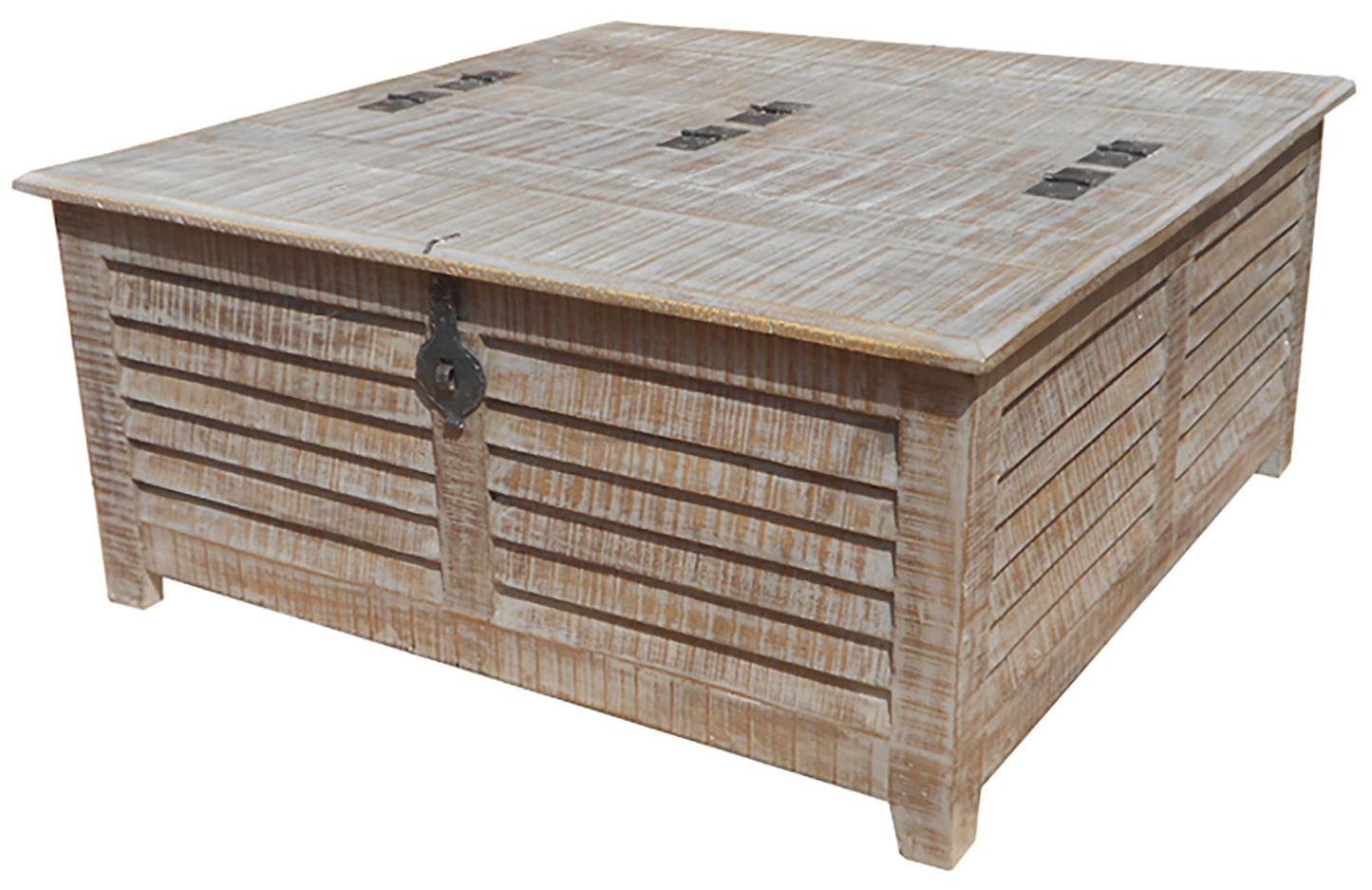 Gray Wash Solid Wood Square Distressed Lift Top Coffee Table