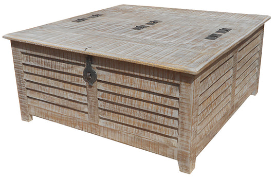 Gray Wash Solid Wood Square Distressed Lift Top Coffee Table