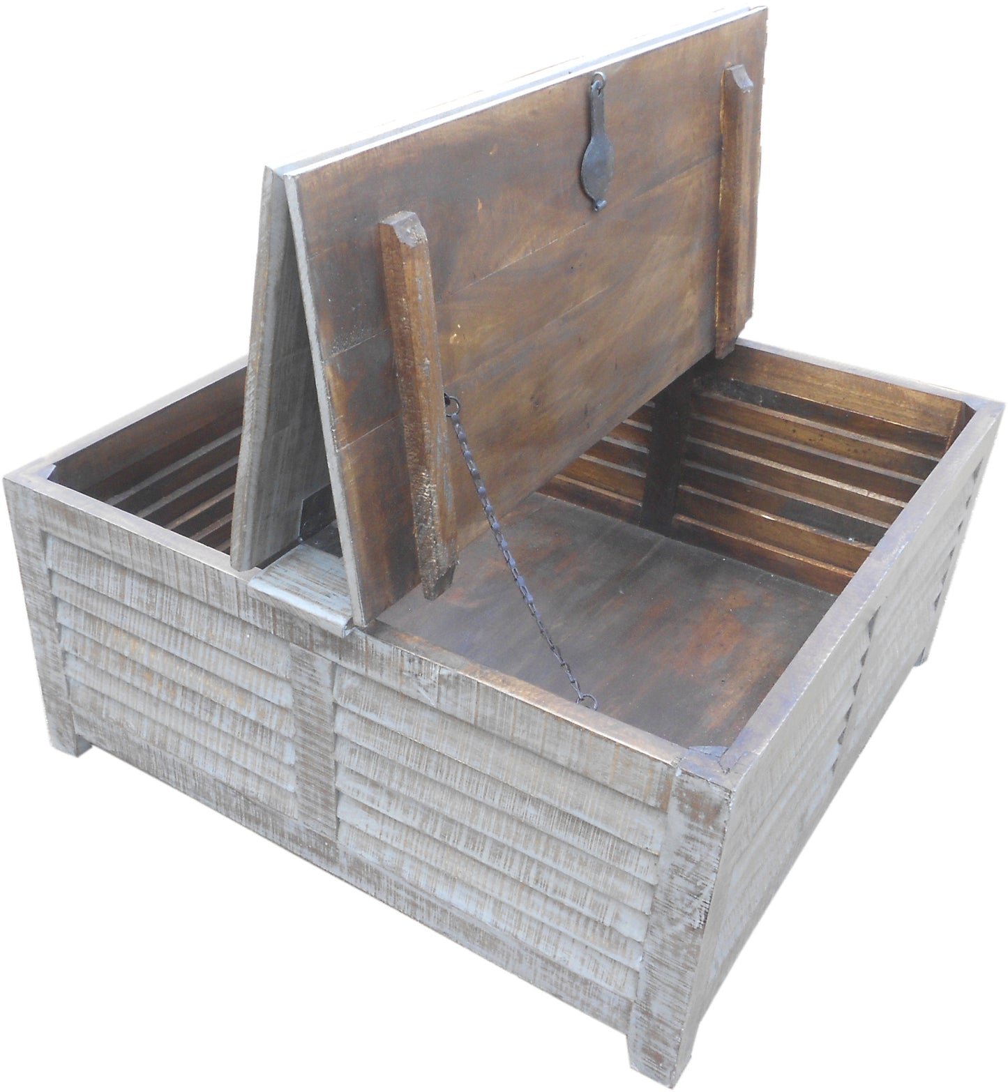Gray Wash Solid Wood Square Distressed Lift Top Coffee Table