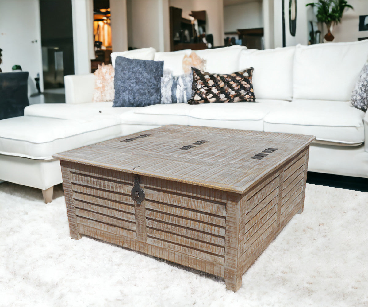Gray Wash Solid Wood Square Distressed Lift Top Coffee Table