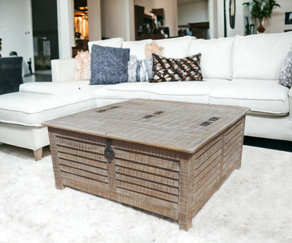 Gray Wash Solid Wood Square Distressed Lift Top Coffee Table