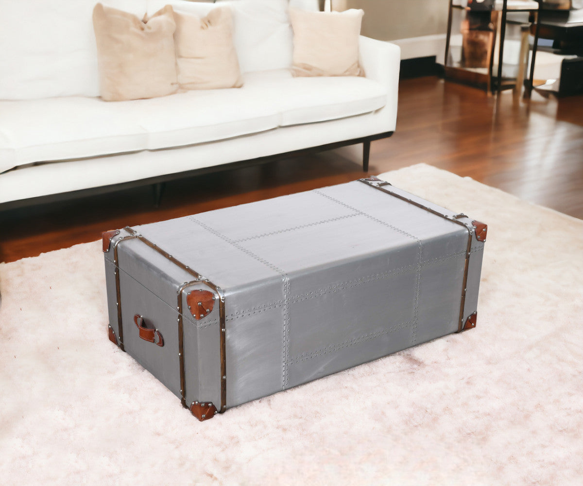 Silver Aluminum Storage Coffee Table
