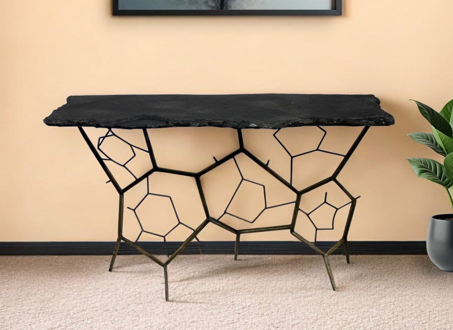 Black Stone Abstract Console Table