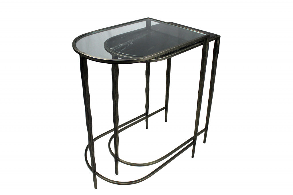Black Genuine Marble Half Circle Console Table