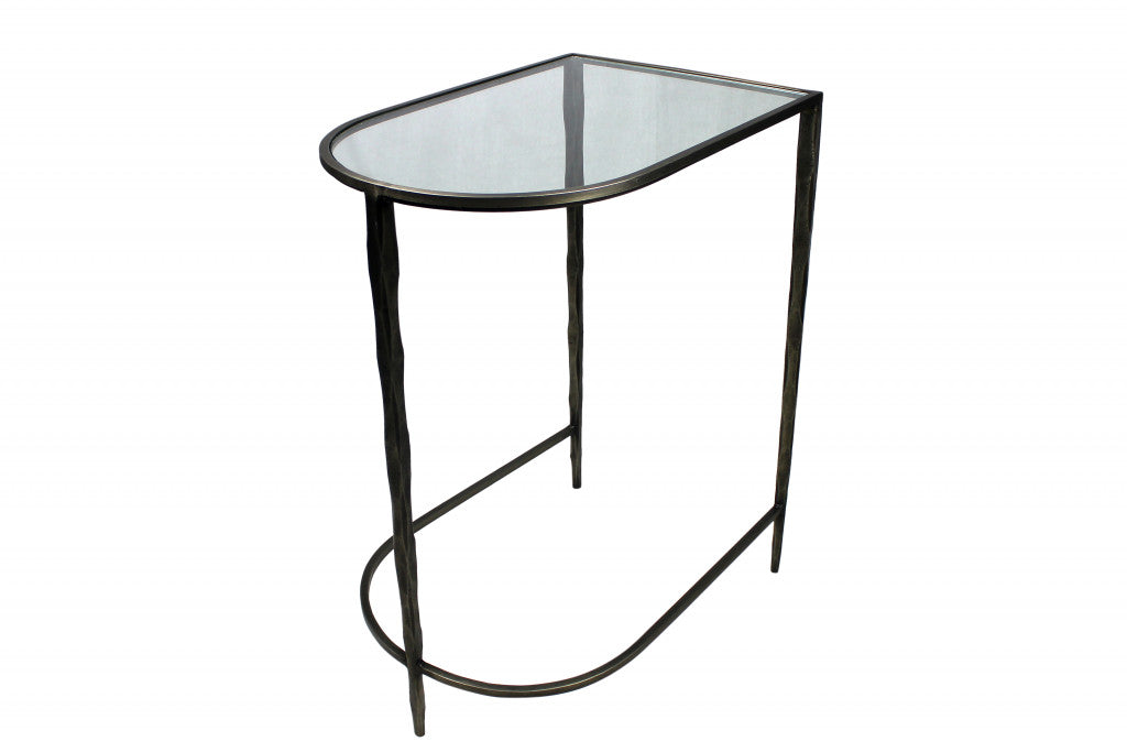 Black Genuine Marble Half Circle Console Table