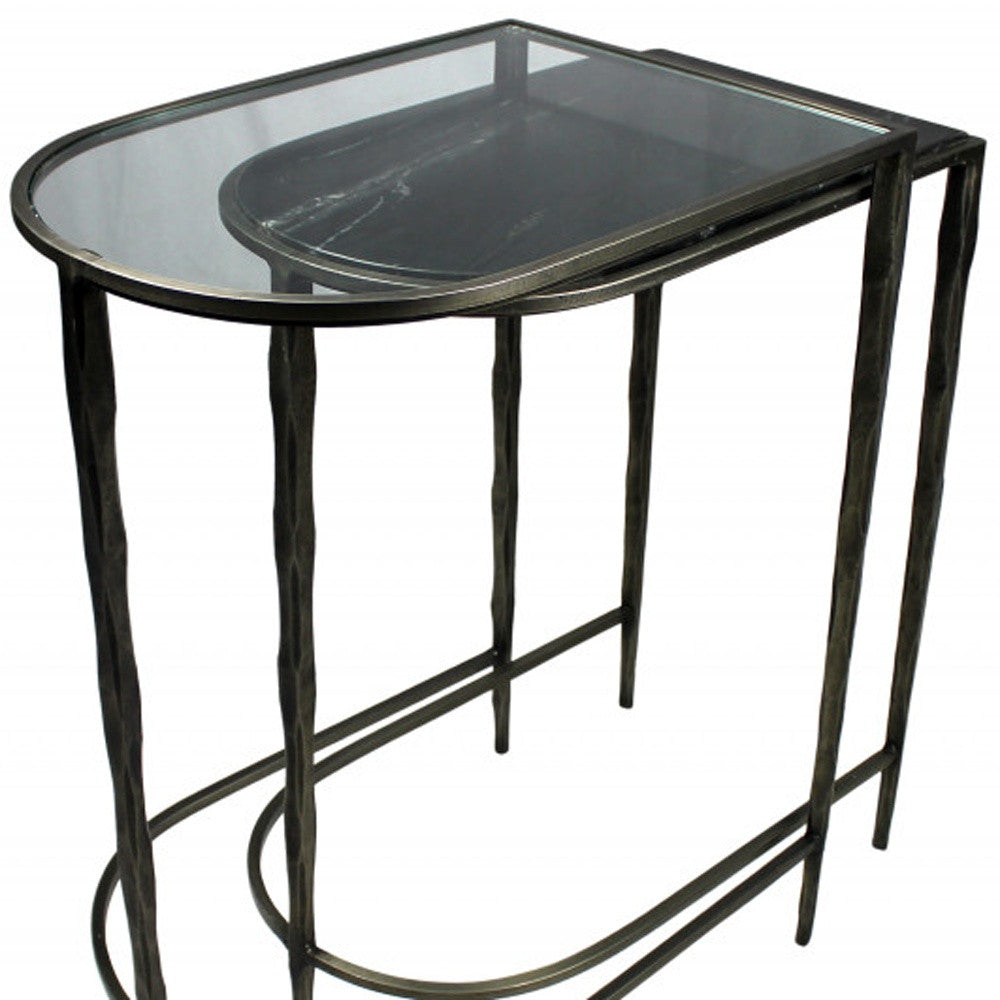 Black Genuine Marble Half Circle Console Table