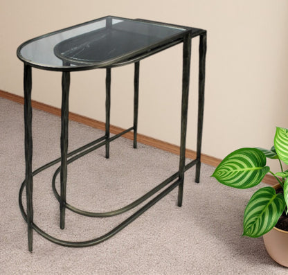Black Genuine Marble Half Circle Console Table