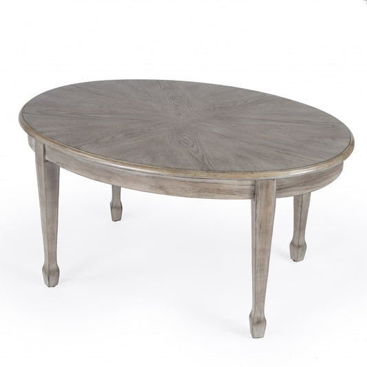 Gray Oval Wood Scoring & Rub Through Coffee Table