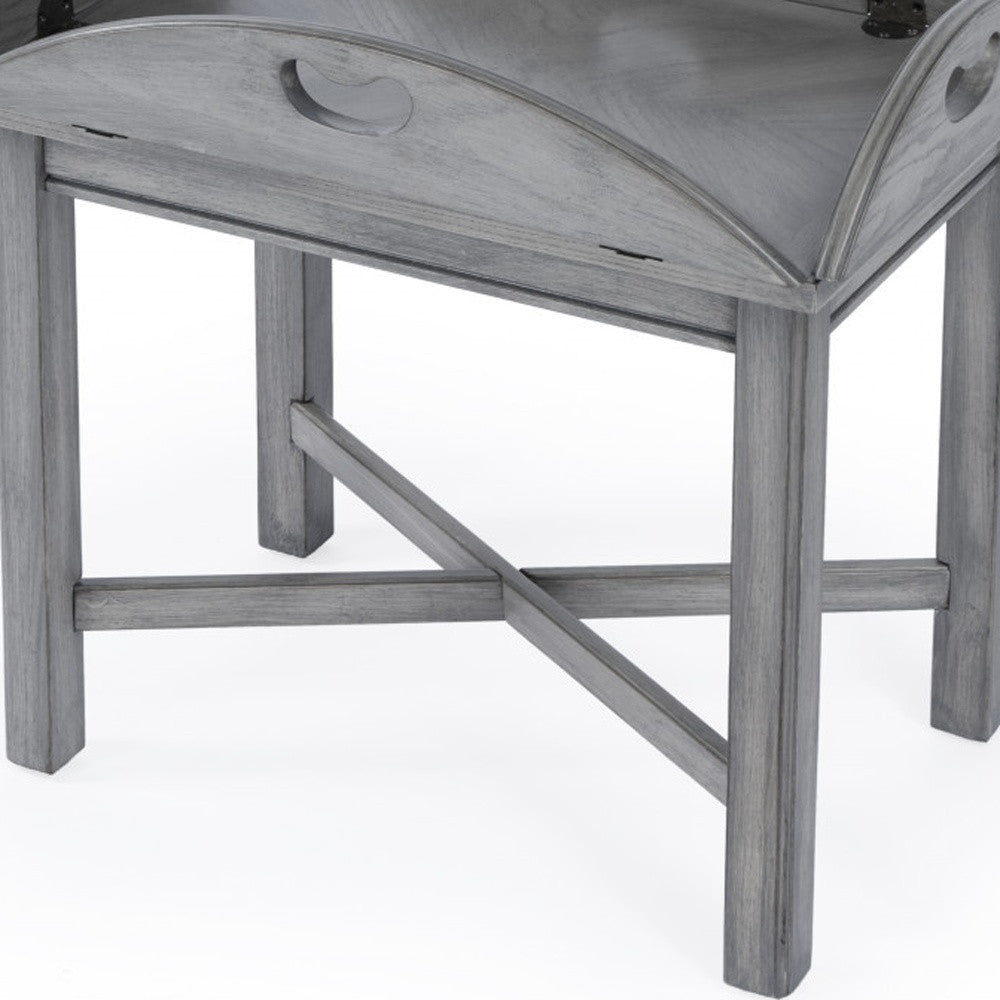 Powder Gray Oval Distressed Adjustable Shape Coffee Table