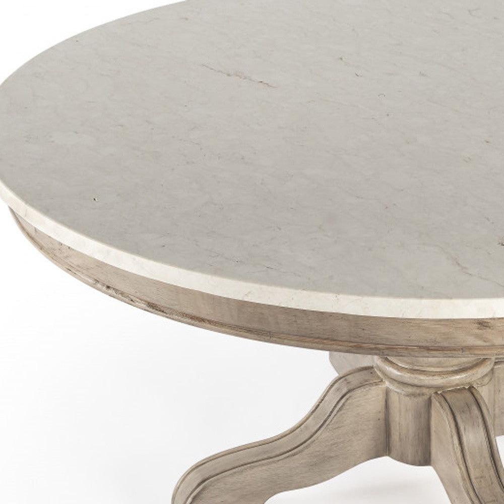 Beige & Off White Genuine Marble Round Distressed Coffee Table