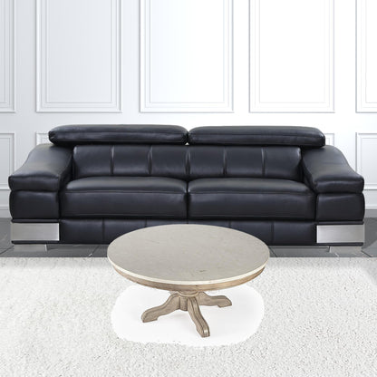 Beige & Off White Genuine Marble Round Distressed Coffee Table