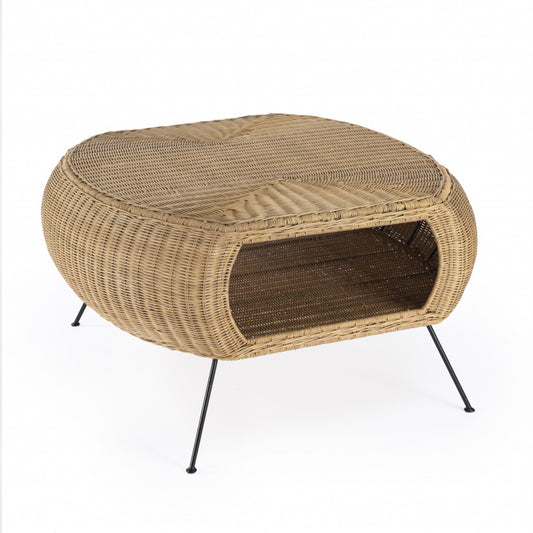 Natural & Black Rattan & Iron Oval Coffee Table