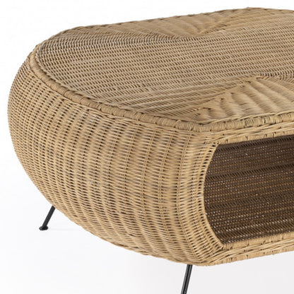 Natural & Black Rattan & Iron Oval Coffee Table image 4