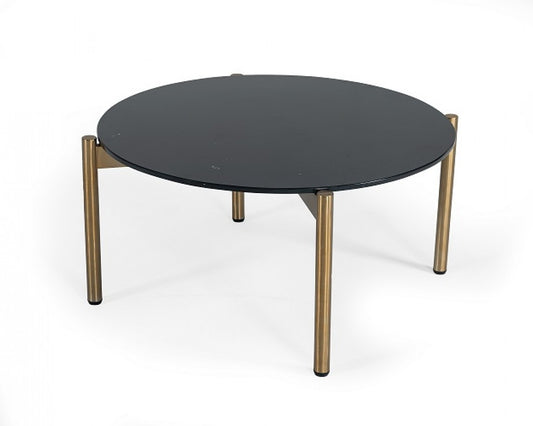 Gold & Black Marble Stone Round Coffee Table