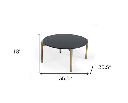 Gold & Black Marble Stone Round Coffee Table