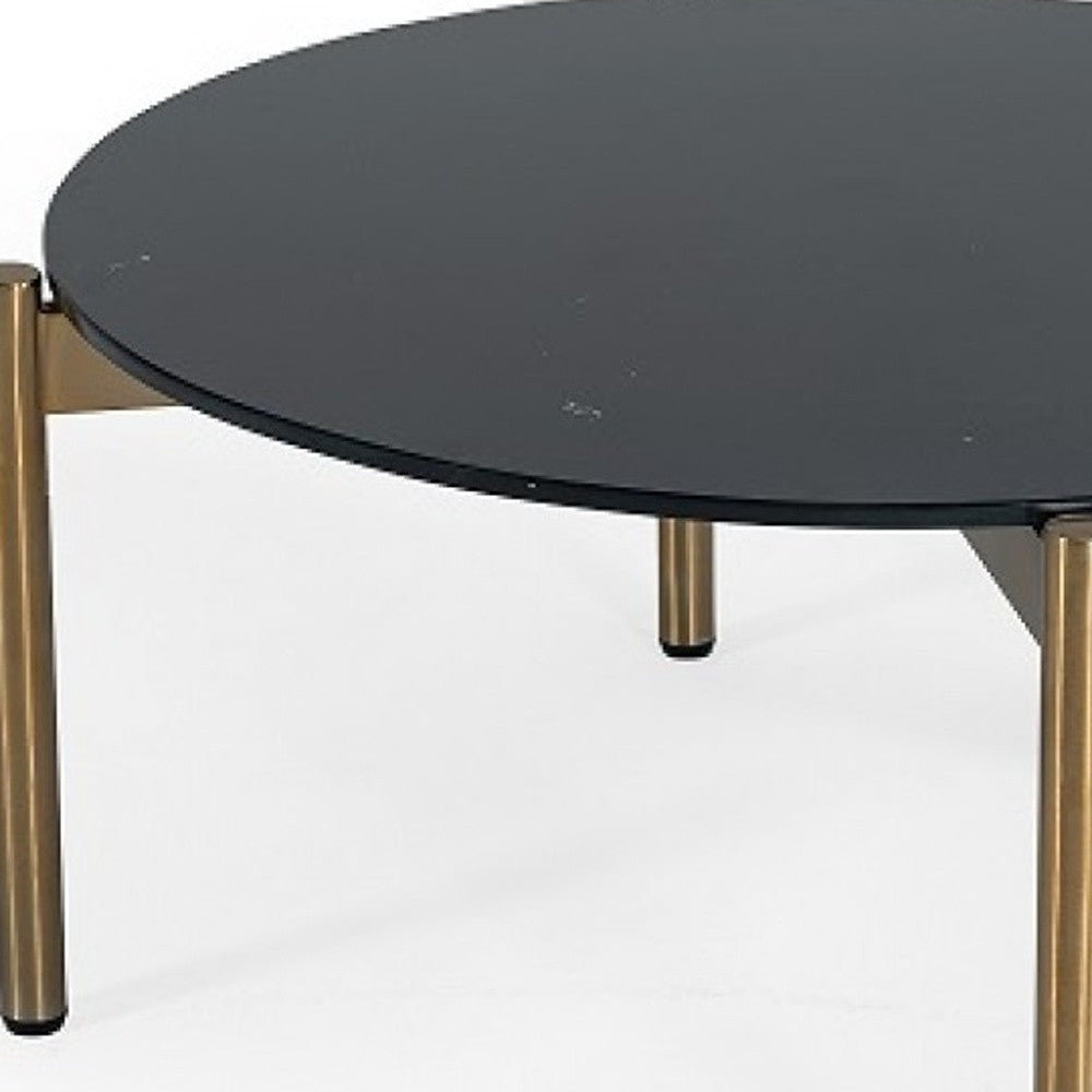 Black & Gold Faux Marble & Steel Round Coffee Table image 4