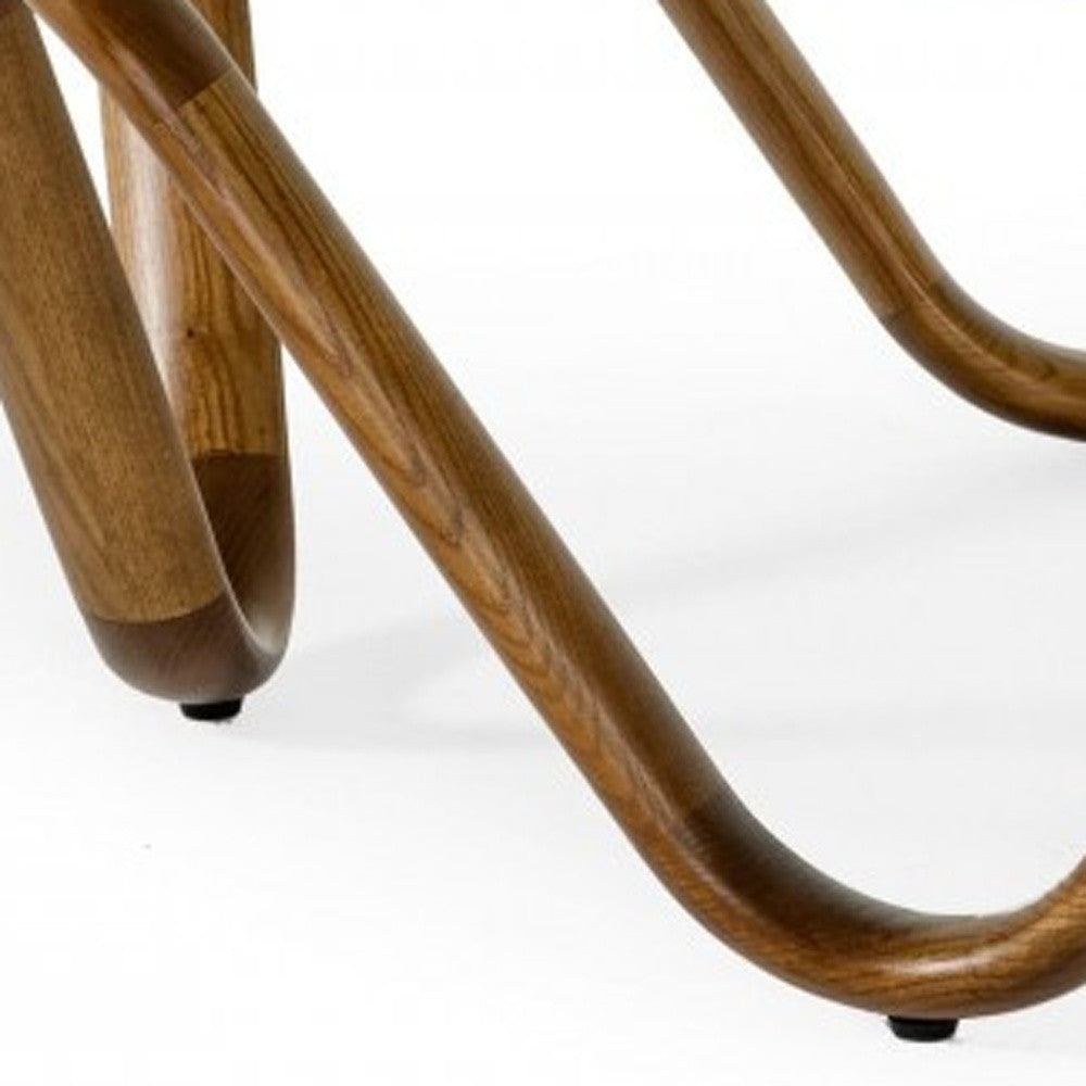 Clear & Brown Glass & Solid Wood Round Abstract Coffee Table image 3