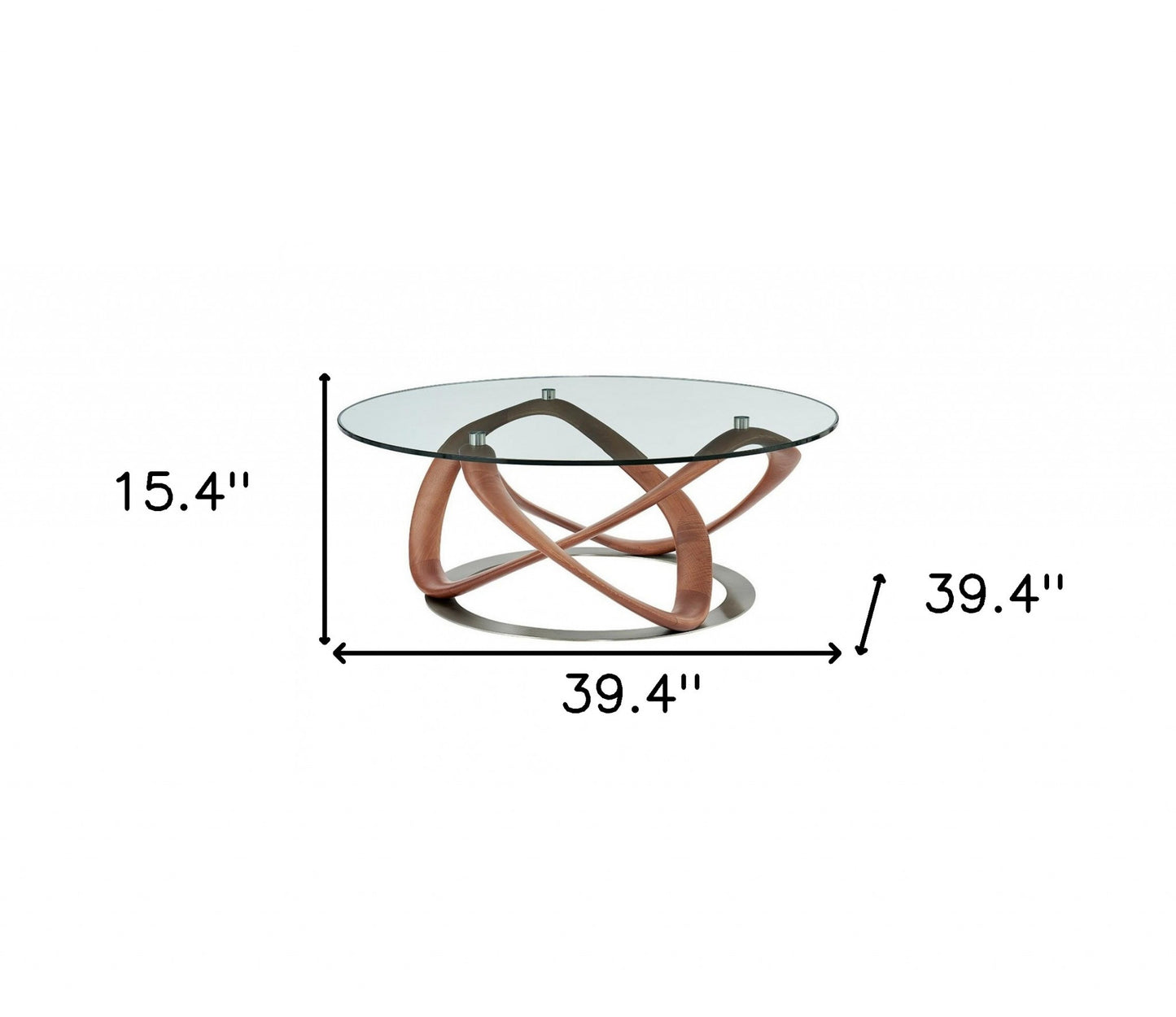 Clear & Brown Glass & Solid Wood Round Coffee Table