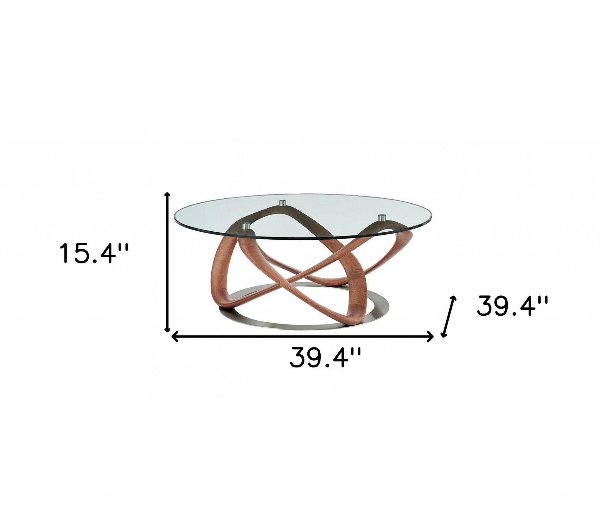 Clear & Brown Glass & Solid Wood Round Abstract Coffee Table image 5