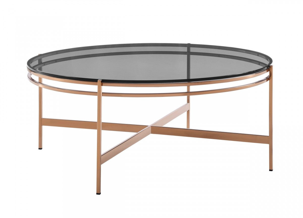 Gray & Gold Glass & Stainless Steel Round Coffee Table image 3