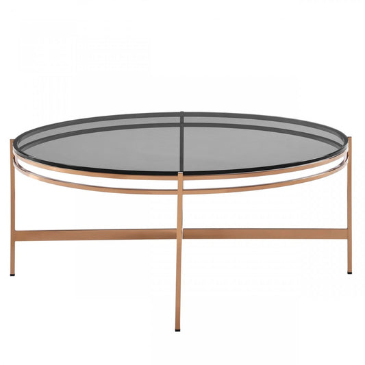 Gold & Smoked Glass Round Coffee Table